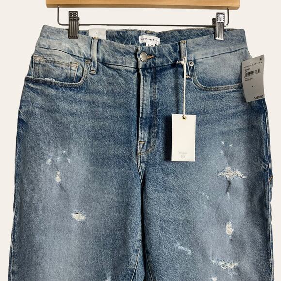 Good American Good Classic Distressed High Rise Denim Blue Jeans Size 6/28 NWT - Picture 2 of 8